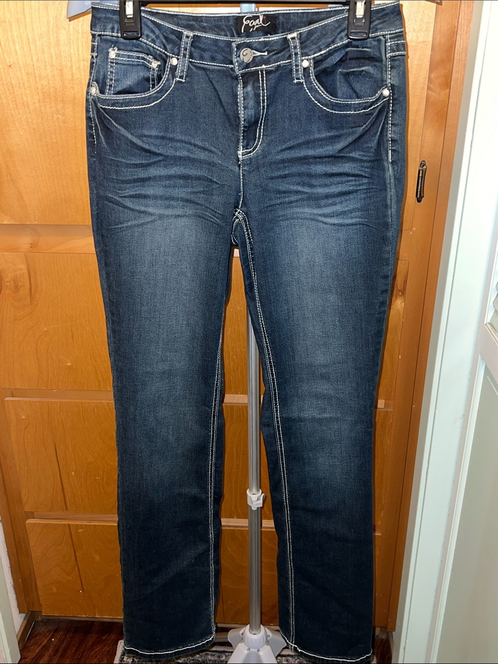 Y2K Earl Jean Barely Boot Embellished Bling Pocket Jeans Size 8 Dark Wash